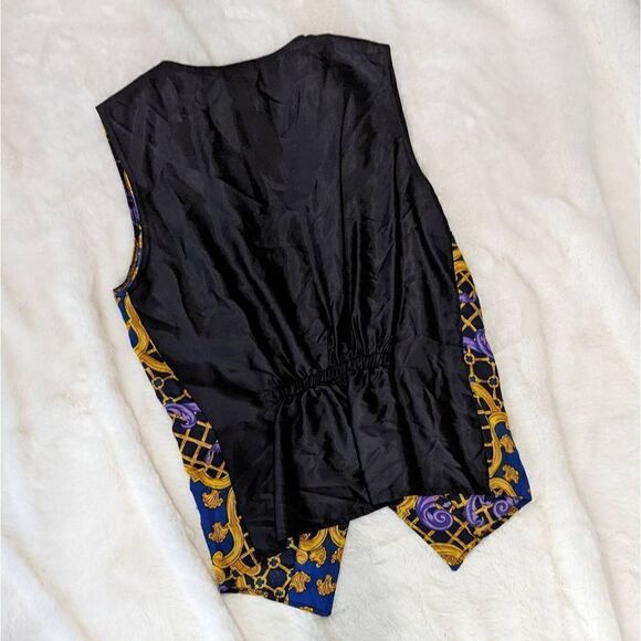 Vintage Damask Tapestry Sleeveless Button-Front Vest  Women's Large Purple and G - Picture 5 of 7